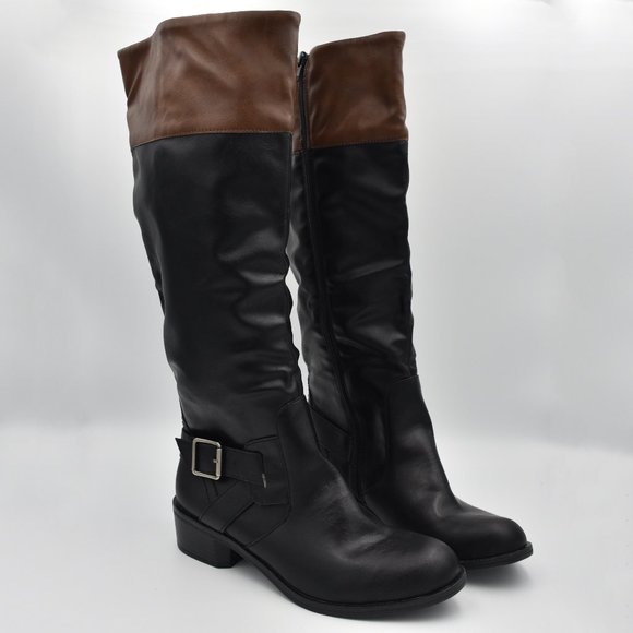 Arizona Jean Company Shoes - NWOT Arizona Jean Co. Two-Tone Black/Brown Tall Zip-Up Riding Fashion Boots, 8.5